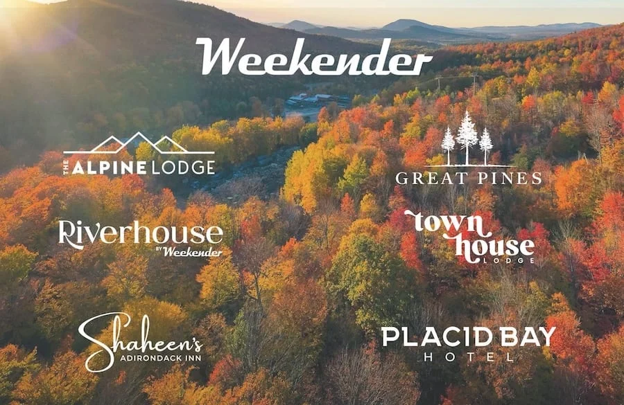 All Weekender Hotels Logos Grouped over a fall scenic image.